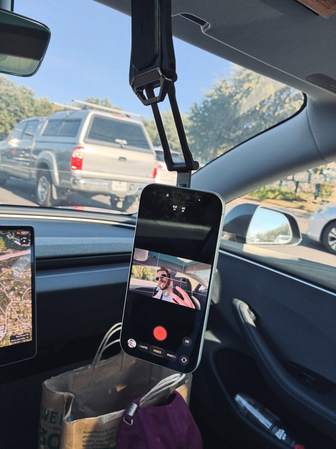 iPhone mounted inside a car while Brady Wilson records video in Austin, Texas.